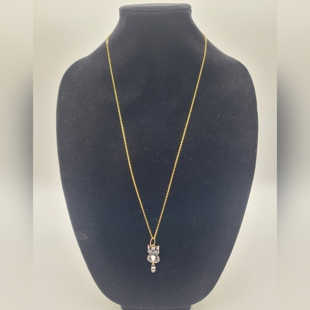 Necklace + Enamel Cat Pendant with Swinging Tail​​​